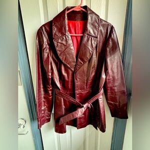 Ladies Vintage Genuine Leather Wrap Coat.  Maroon.  Junior Size 13/14.